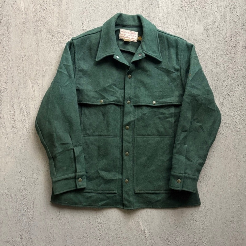 Vintage Filson Cruiser Jacket Large Green 1980s Virgin Wool Mackinaw USA